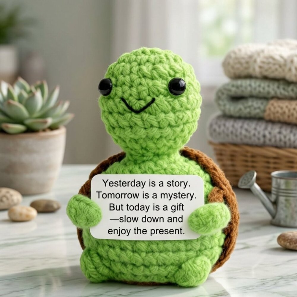 Crochet Turtle Positive Encouragement Gift | Cute Desk Buddy